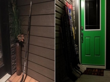 Americans, Canadians leave hockey sticks outside houses as tribute to dead Humboldt Broncon members