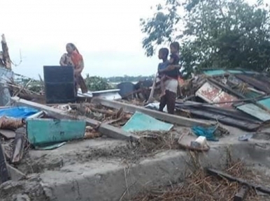 Several houses damaged by Cyclone Fani in Bangladesh