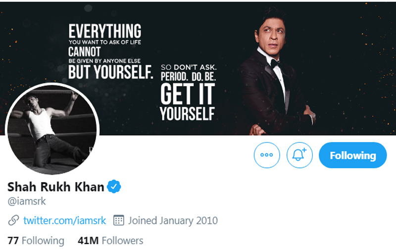 Shah Rukh Khan's Twitter account now followed by 41 million people 