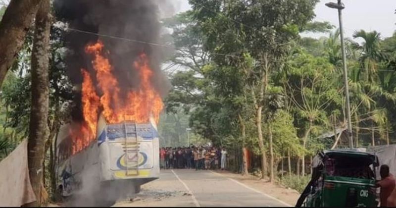 Two killed in road accident; angry protesters set fire to buses in Bhola
