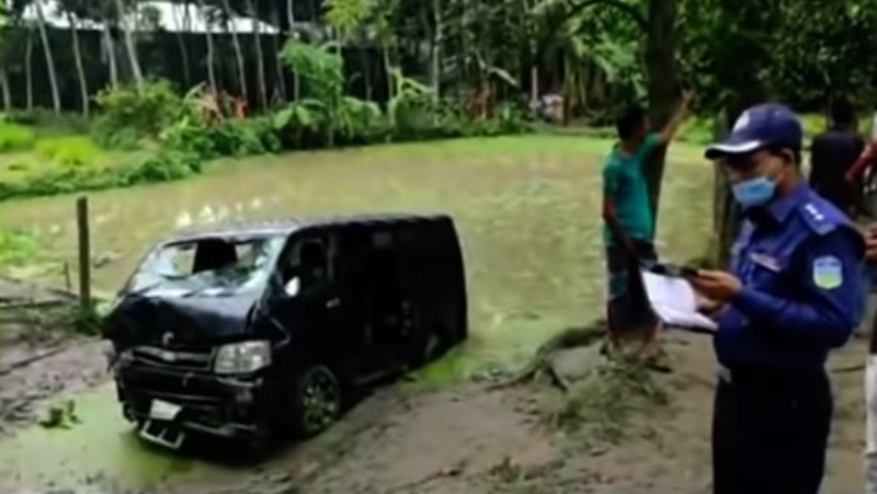 Child among eight killed as micro bus plunges into roadside pond in Mymensingh