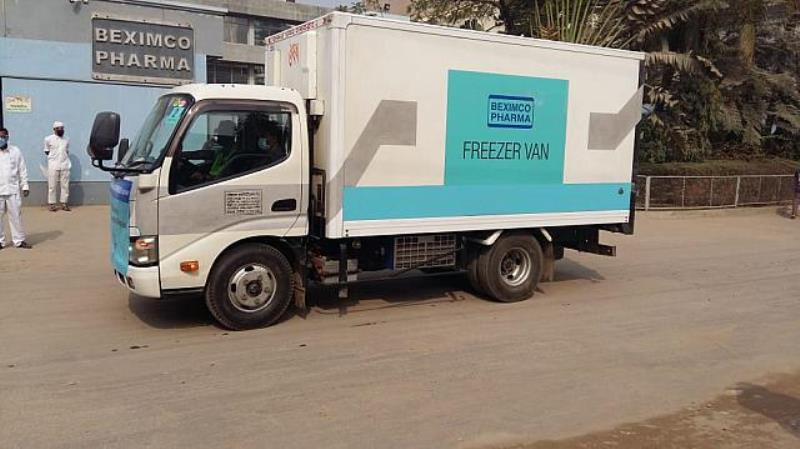 Covid-19 vaccines transported in freezer vans