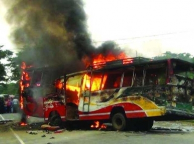 Two dead as bus catches fire after cylinder blast in Comilla