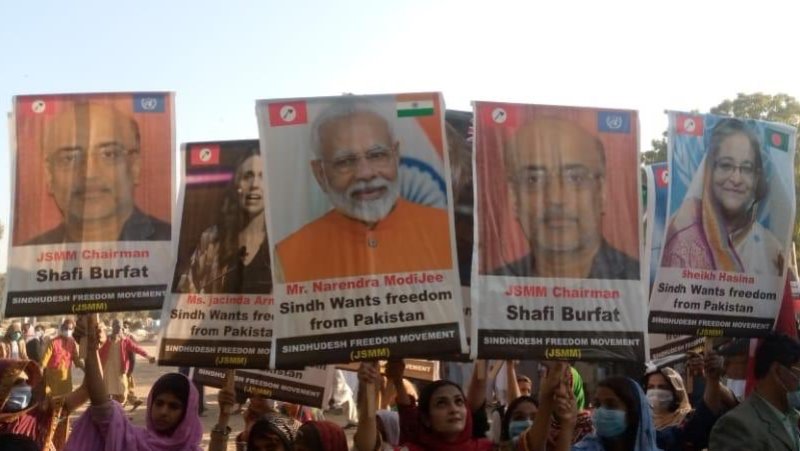 Posters of Indian PM Modi, PM Hasina raised at pro-freedom rally in Pakistan's Sindh