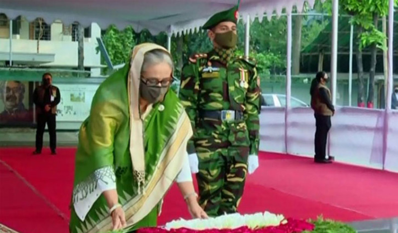 March 7: Prime Minister pays homage to Bangabandhu's portrait March 7: Prime Minister pays homage to Bangabandhu's portrait