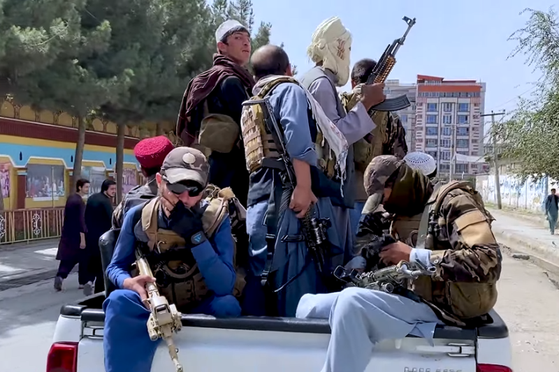 Taliban fighters patrolling the streets of Afghanistan. File photo: Voice of America/Wikimedia Commons