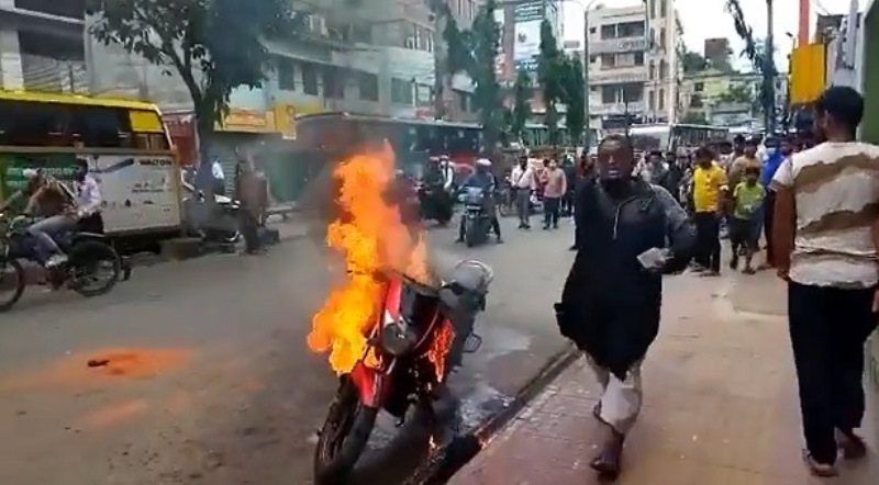 Angry over traffic case, rider sets own motorcycle on fire