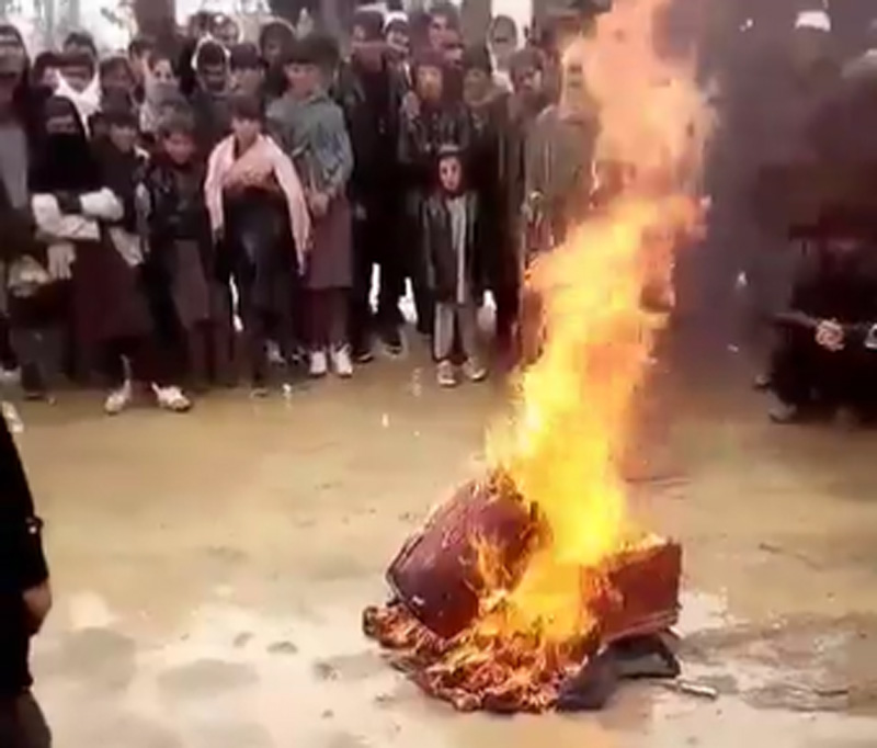 Taliban burns down musical instruments of local musicians in Afghanistan, video goes viral