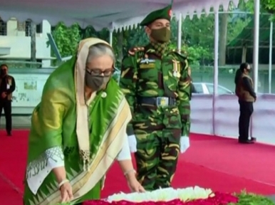 March 7: Prime Minister pays homage to Bangabandhu's portrait