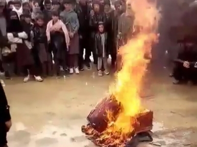 Taliban burns down musical instruments of local musicians in Afghanistan, video goes viral