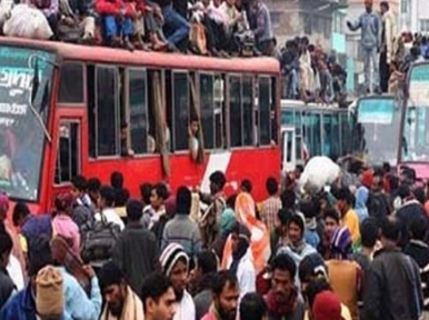 Crowds of homebound people seen in Dhaka's bus stands ahead of Eid