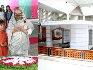 Prime Minister Hasina pays her respects at Bangabandhu's grave in Tungipara