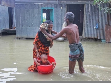 Animals stay with human in same shelter as flood hits parts of Bangladesh