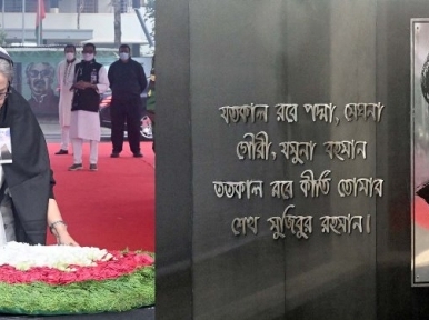 PM pays homage to Bangabandhu's portrait on Martyred Intellectuals Day