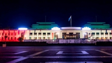 Iconic buildings in Australia's Canberra light up in Bangladesh national flag colours