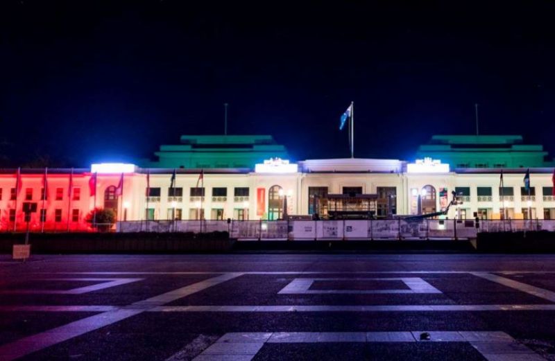 Iconic buildings in Australia's Canberra light up in Bangladesh national flag colours