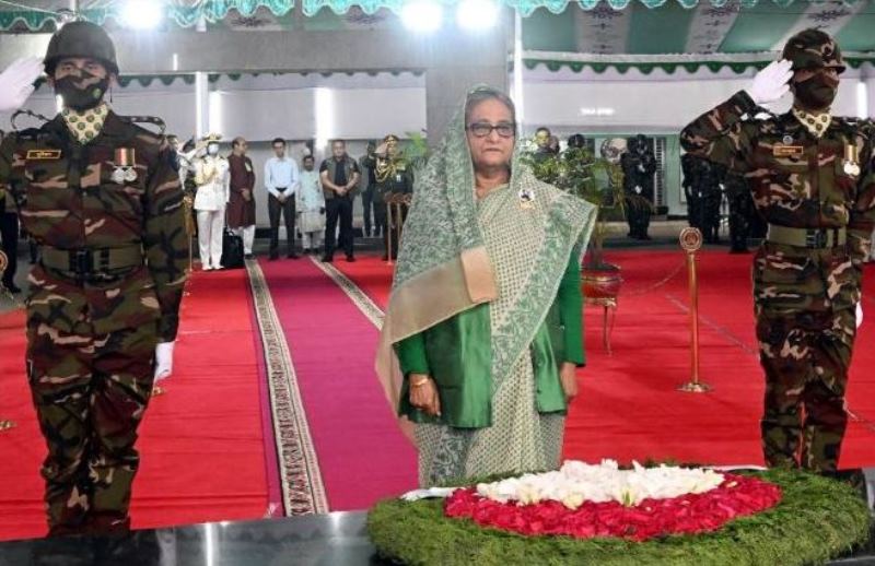 PM pays tribute to Bangabandhu's portrait on his 103rd birth anniversary