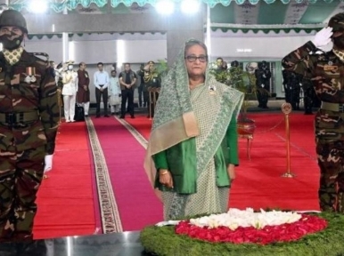 PM pays tribute to Bangabandhu's portrait on his 103rd birth anniversary