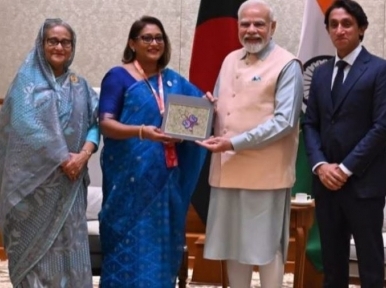 Saima Wazed gifts souvenir to Narendra Modi