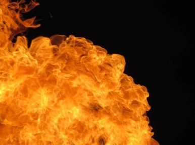 Miscreants set fire to a passenger bus in Gulistan