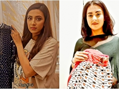 Actresses Mim and Bubly buy burnt clothes of Bangabazar