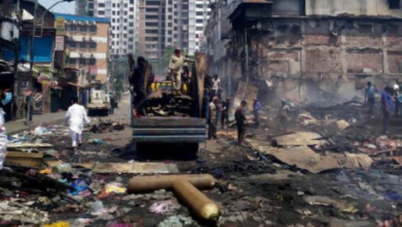 Burnt goods are being removed from Bangabazar