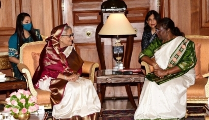 PM Sheikh Hasina calls on Indian President Droupadi Murmu in Delhi